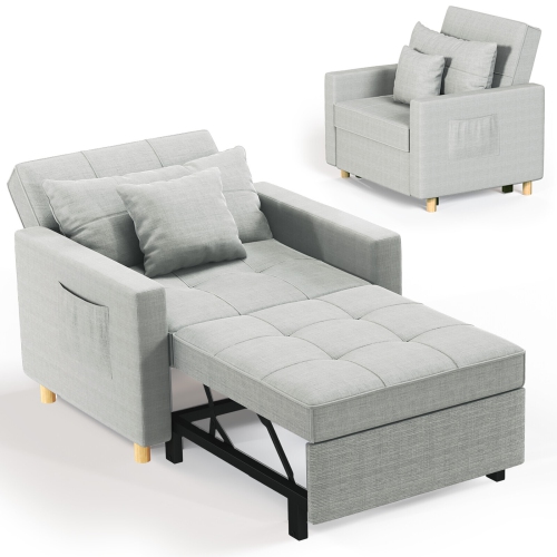 AECOJOY 36" Sleeper Chair, Convertible Chair Bed for Adults, 3-in-1 Pull Out Sofa Chair, Grey