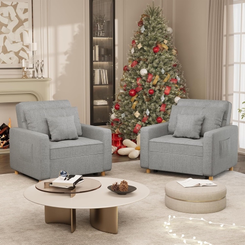 AECOJOY 36" Sleeper Chair, Convertible Chair Bed for Adults, 3-in-1 Pull Out Sofa Chair, Grey