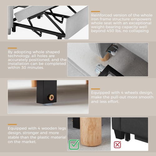 AECOJOY 36" Sleeper Chair, Convertible Chair Bed for Adults, 3-in-1 Pull Out Sofa Chair, Grey