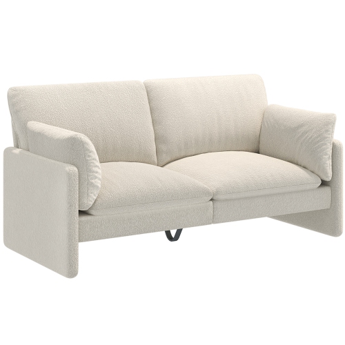 AECOJOY Modern Loveseat Sofa with Thickened Cushions, Soft Cusioned Teddy Couch for Bedroom & Small Spaces, White