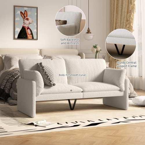 AECOJOY Modern Loveseat Sofa with Thickened Cushions, Soft Cusioned Teddy Couch for Bedroom & Small Spaces, White