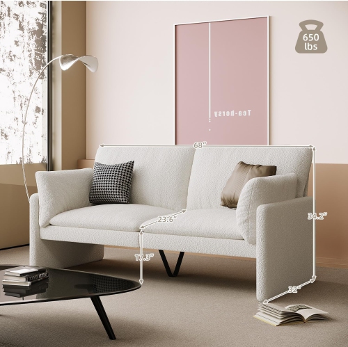 AECOJOY Modern Loveseat Sofa with Thickened Cushions, Soft Cusioned Teddy Couch for Bedroom & Small Spaces, White