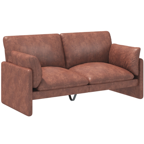 AECOJOY Modern Loveseat Sofa with Thickened Cushions, Soft Cusioned Leather Couch for Bedroom & Small Spaces, Brown