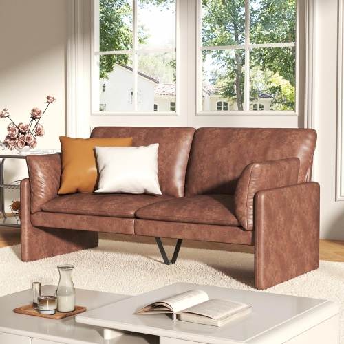 AECOJOY Modern Loveseat Sofa with Thickened Cushions, Soft Cusioned Leather Couch for Bedroom & Small Spaces, Brown