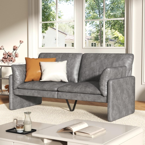 AECOJOY Modern Loveseat Sofa with Thickened Cushions, Soft Cusioned Leather Couch for Bedroom & Small Spaces, Grey