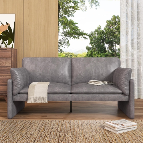 AECOJOY Modern Loveseat Sofa with Thickened Cushions, Soft Cusioned Leather Couch for Bedroom & Small Spaces, Grey