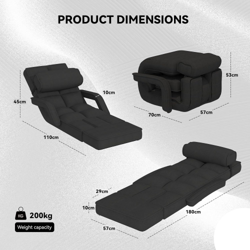 AECOJOY Floor Chair, Padded Folding Gaming Chair with 14-Level Adjustable Backrest, Portable Lazy Sofa for Living Room, Black