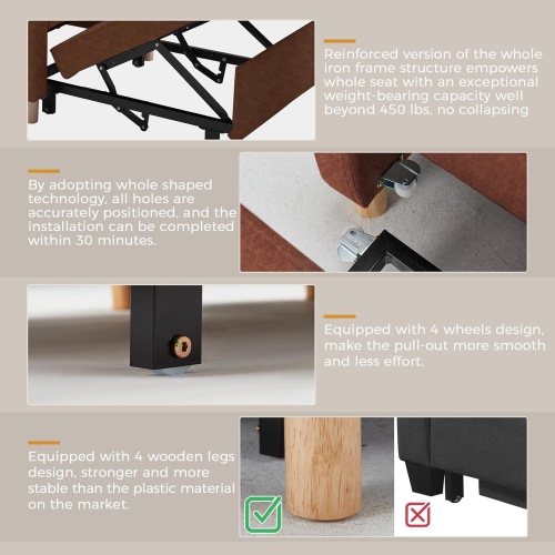 AECOJOY 36" Sleeper Chair, Convertible Chair Bed for Adults, 3-in-1 Pull Out Sofa Chair, Brown