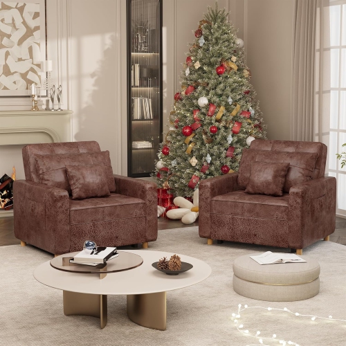 AECOJOY 36" Sleeper Chair, Convertible Chair Bed for Adults, 3-in-1 Pull Out Sofa Chair, Brown