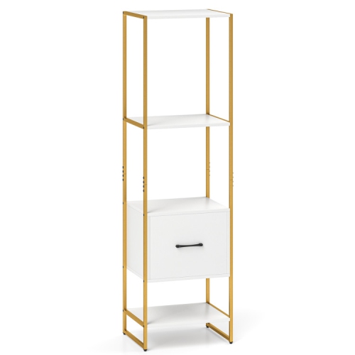 Compact 5-Tier Bookshelf – Narrow Bookcase with Drawer and 4-Tier Open Storage