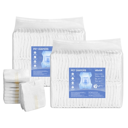 VEVOR 96 Count Disposable Dog Diapers,Super Absorbent Female Dog Diapers,360° Leak-Proof Female Doggy Pet Diaper with Wetness Indicator for
