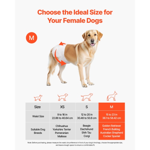 VEVOR 96 Count Disposable Dog Diapers,Super Absorbent Female Dog Diapers,360° Leak-Proof Female Doggy Pet Diaper with Wetness Indicator for