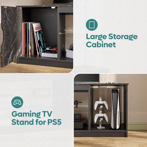 Bestier LED TV Stand for PS5, Modern Gaming Entertainment Center Cabinet for 65 inch TV, Easily Assemble TV Console with Adjustable Glass Shelf for