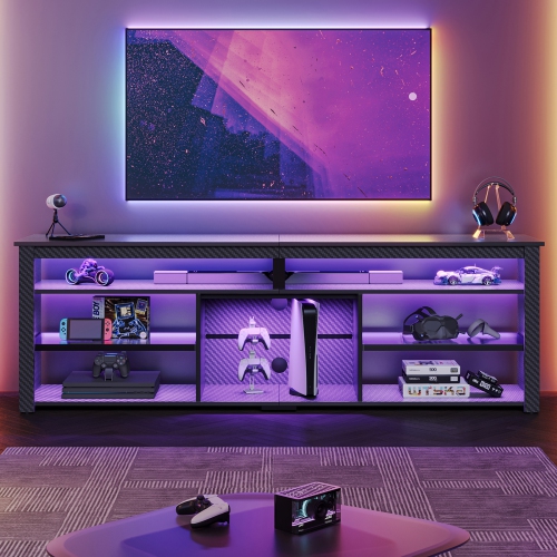 Bestier 70" Gaming TV Console for TVs up to 75 inch, LED Media Console with Storage and Adjustable Storage Shelves