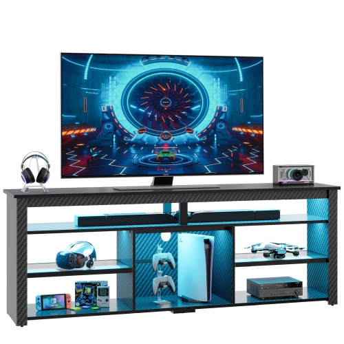 Bestier 70" Gaming TV Console for TVs up to 75 inch, LED Media Console with Storage and Adjustable Storage Shelves