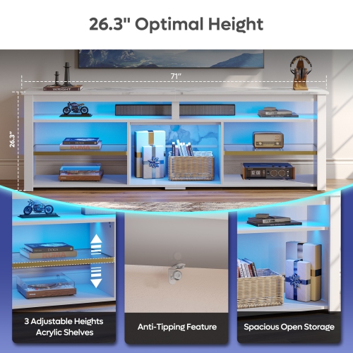 Bestier 70" Gaming TV Console for TVs up to 75 inch, LED Media Console with Storage and Adjustable Storage Shelves