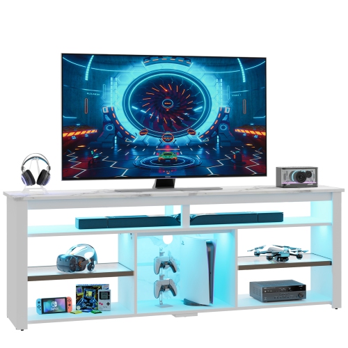 Bestier 70" Gaming TV Console for TVs up to 75 inch, LED Media Console with Storage and Adjustable Storage Shelves