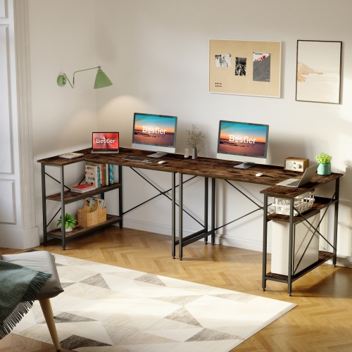 Bestier Small L Shaped Desk with Shelves 47 Inch Reversible Corner Computer Desk Writing Gaming Storage Table for Home Office Small Space, Rustic