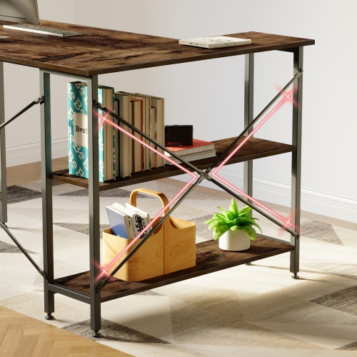 Bestier Small L Shaped Desk with Shelves 47 Inch Reversible Corner Computer Desk Writing Gaming Storage Table for Home Office Small Space, Rustic