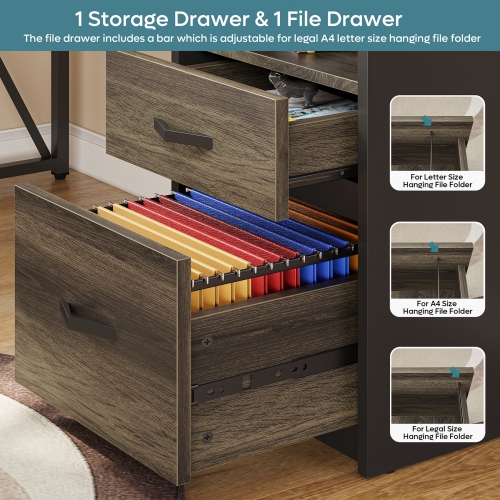 Bestier Lift Top L Shaped Desk with File Drawer, 55'' x 55'' Office Desk with Reversible Storage Drawers, L Shaped Standing Desk with Computer