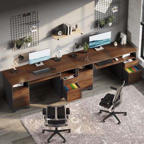 Bestier 59'' Executive Desk with 2 File and Storage Drawers, Computer Desk with Keyboard Tray and 2 Open Compartments