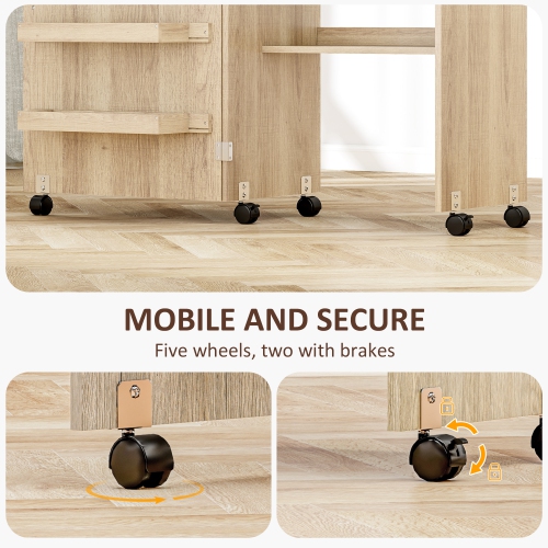 HOMCOM Folding Sewing Table, Rolling Sewing Machine Cabinet, Multipurpose Craft Table with Storage Shelf, Bins and Lockable Wheels for Small Space,