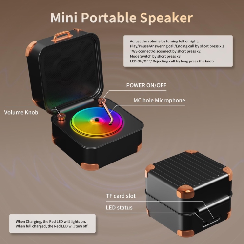 Retro Bluetooth Speaker With Vinyl Record,Small Bluetooth speaker Wireless,HD Sound Quality, Portable Speaker bluetooth for Family Parties