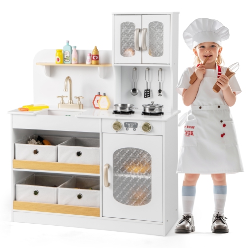 Gymax Kids Kitchen Playset Toy Play Kitchen w/ 4 Fabric Drawers Stoves Oven & Faucet