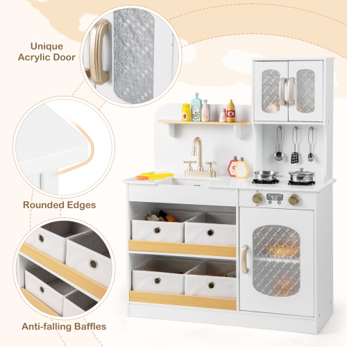 Gymax Kids Kitchen Playset Toy Play Kitchen w/ 4 Fabric Drawers Stoves Oven & Faucet