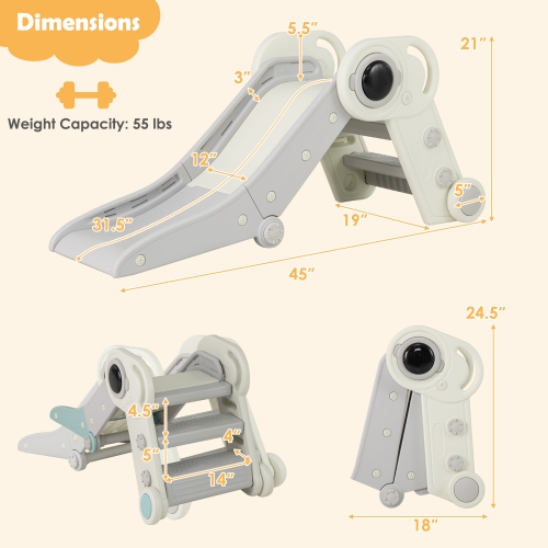 Gymax Folding Freestanding Toddler Slide for Toddlers Age 18+ Months w/ Climber Indoor Gray