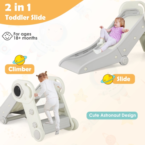 Gymax Folding Freestanding Toddler Slide for Toddlers Age 18+ Months w/ Climber Indoor Gray