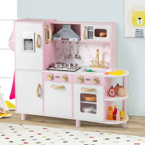 Gymax Kids Kitchen Playset w/ Apron Stoves Hood Oven Ice Maker Microwave Telephone