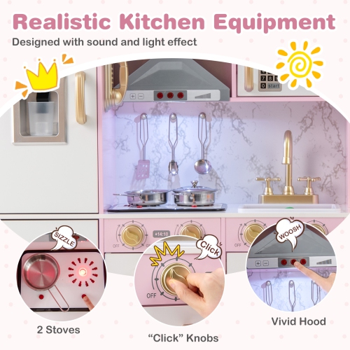 Gymax Kids Kitchen Playset w/ Apron Stoves Hood Oven Ice Maker Microwave Telephone