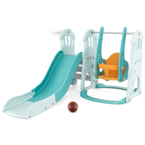 Gymax Toddler Slide and Swing Set 4-in-1 Indoor Playground w/ Extra-long Slide