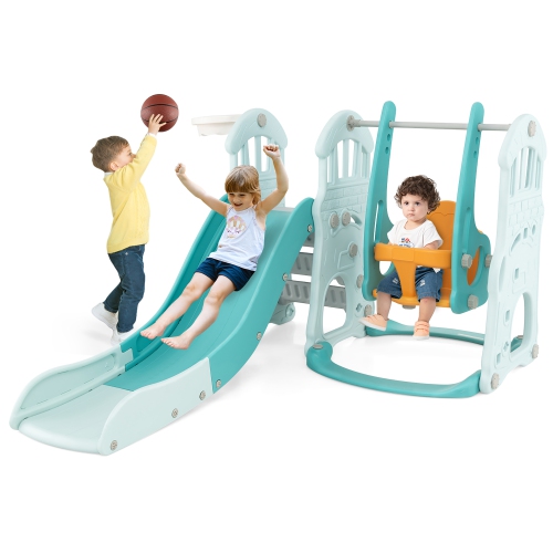 Gymax Toddler Slide and Swing Set 4-in-1 Indoor Playground w/ Extra-long Slide