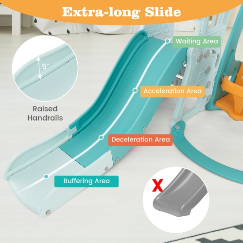 Gymax Toddler Slide and Swing Set 4-in-1 Indoor Playground w/ Extra-long Slide