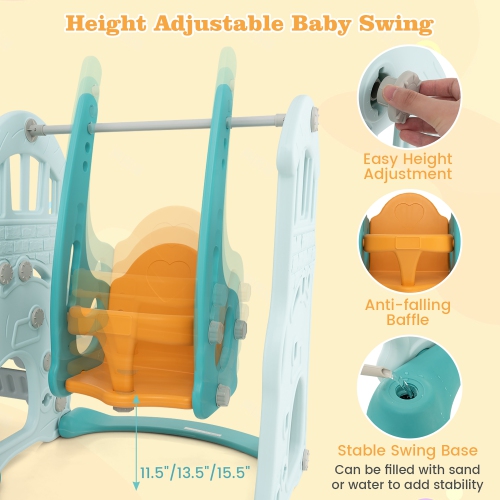 Gymax Toddler Slide and Swing Set 4-in-1 Indoor Playground w/ Extra-long Slide