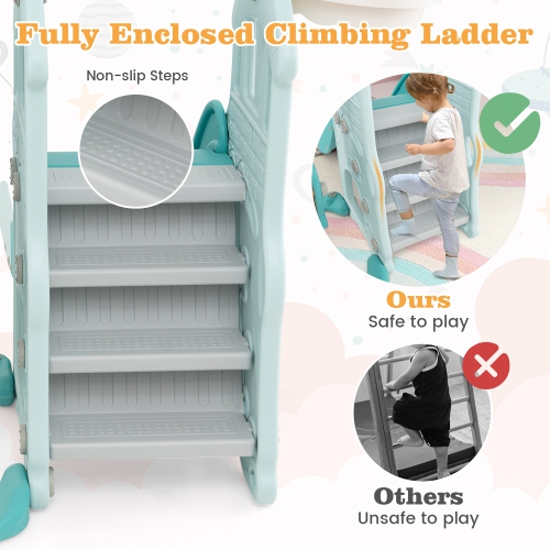 Gymax Toddler Slide and Swing Set 4-in-1 Indoor Playground w/ Extra-long Slide