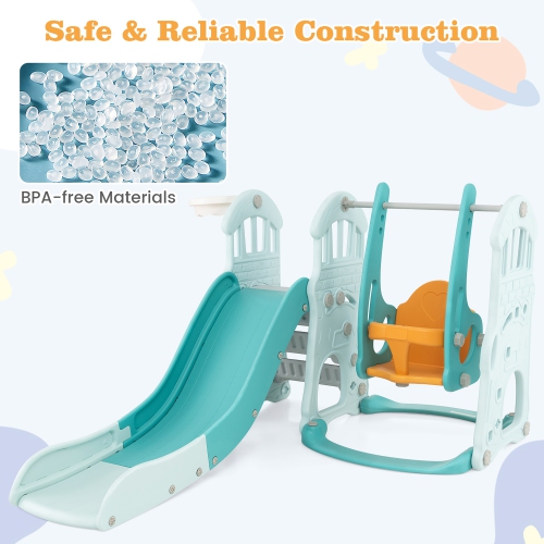 Gymax Toddler Slide and Swing Set 4-in-1 Indoor Playground w/ Extra-long Slide