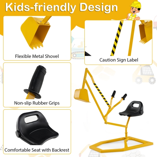 Gymax Sand Digger for Kids w/2-Handed Controls Flexible Shovel 360° Rotatable Function