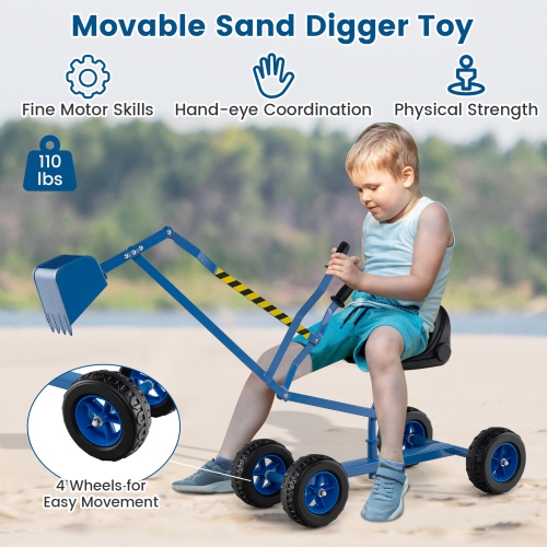 Gymax Sand Digger for Kids w/2-Handed Controls Flexible Shovel 360° Rotatable Function