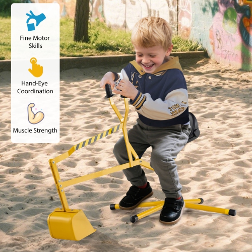 Gymax Kids Ride on Sand Digger w/ 360° Rotatable Seat Flexible Shovel for Dirt Snow