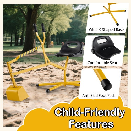Gymax Kids Ride on Sand Digger w/ 360° Rotatable Seat Flexible Shovel for Dirt Snow
