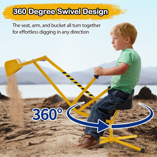 Gymax Kids Ride on Sand Digger w/ 360° Rotatable Seat Flexible Shovel for Dirt Snow