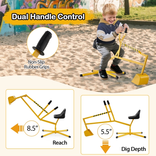Gymax Kids Ride on Sand Digger w/ 360° Rotatable Seat Flexible Shovel for Dirt Snow