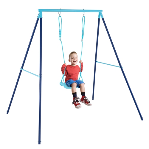 Gymax Toddler Swing Heavy Duty Metal Swing Set w/ A Frame Adjustable Ropes
