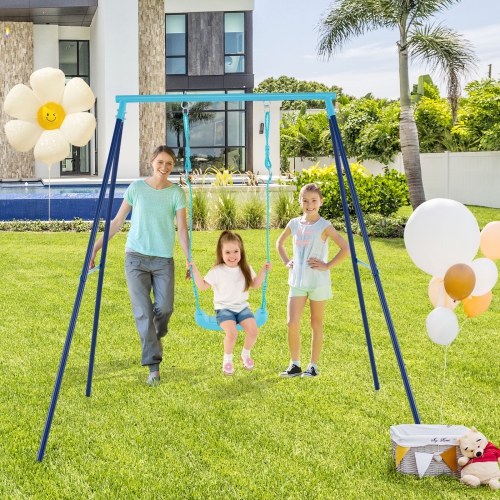 Gymax Toddler Swing Heavy Duty Metal Swing Set w/ A Frame Adjustable Ropes