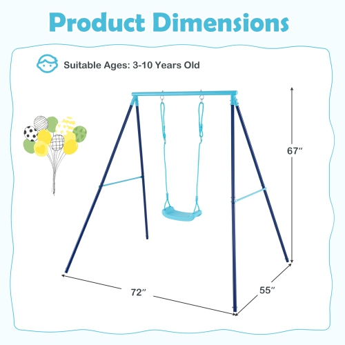 Gymax Toddler Swing Heavy Duty Metal Swing Set w/ A Frame Adjustable Ropes