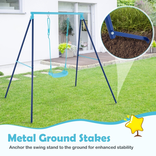 Gymax Toddler Swing Heavy Duty Metal Swing Set w/ A Frame Adjustable Ropes