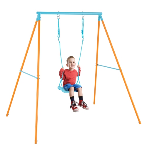 Gymax Toddler Swing Heavy Duty Metal Swing Set w/ A Frame Adjustable Ropes